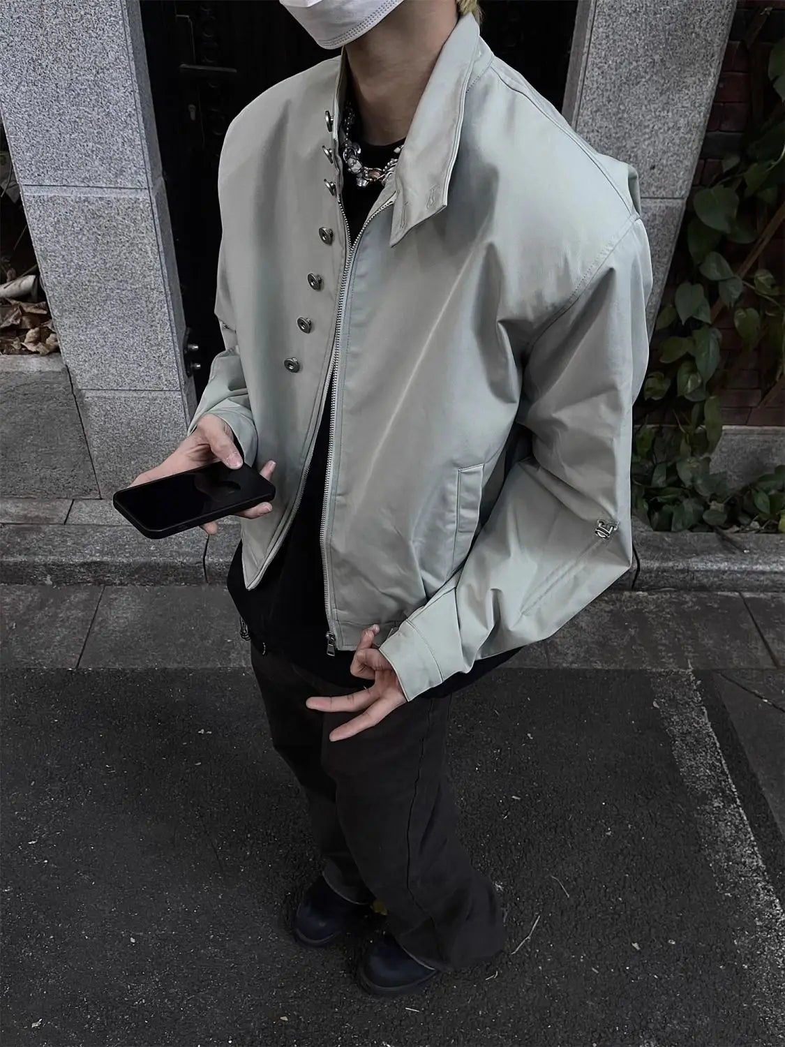 Threebooy American Retro Multi-button Stand Collar Design Jacket Men Korean Hip Hop Coat High Street Hip-hop Solid Color Classic Jacket