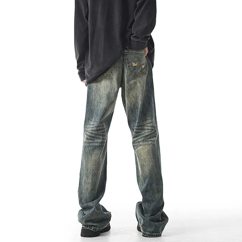 Threebooy  Mens Straight Leg Washed Classic Vintage Denim Jeans Comfort Fit Casual Fashion High Quality Durable Trendy Timeless Trousers