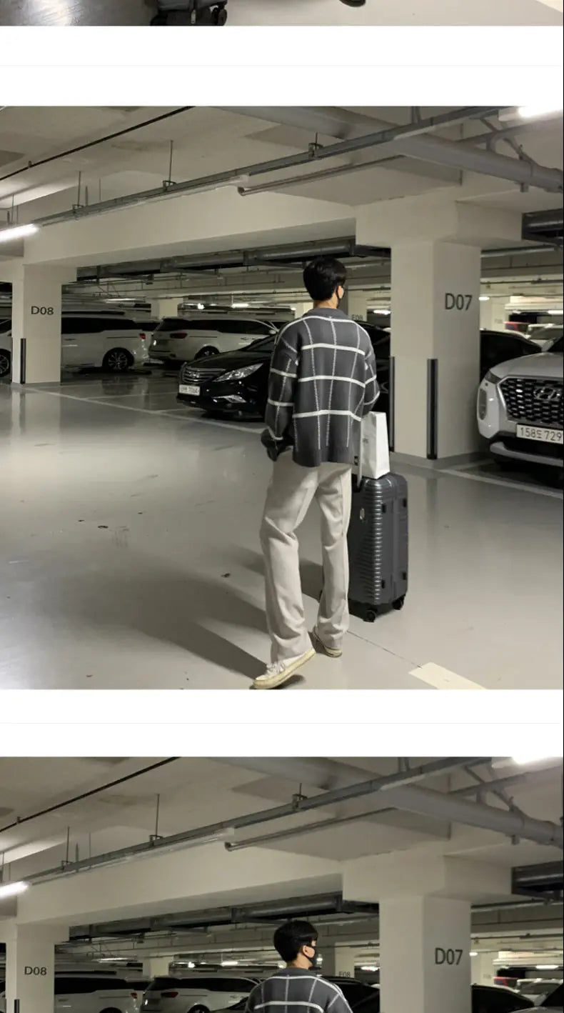 Threebooy Trendy Cardigan Men's Korean Version British Checkered Striped Sweater Men's V-neck Sweater Jacket