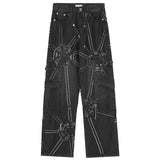 Threebooy Oversized Hip Hop Wide Leg Jeans Men Y2k Punk Graphic Straight-leg Loose Trousers Black Cool Rap High Street Baggy Denim Pants