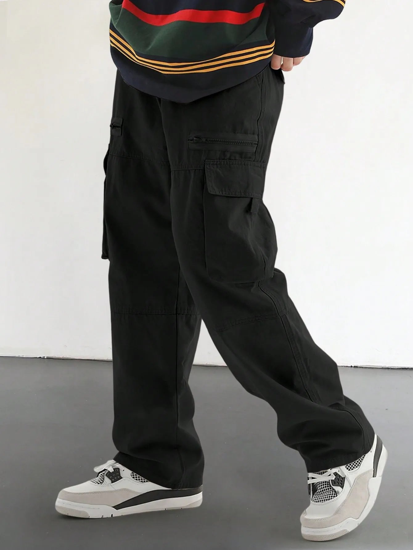 Threebooy  Men's Drawstring Trendy Flap Pockets Cargo Pants