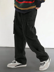 Threebooy  Men's Drawstring Trendy Flap Pockets Cargo Pants