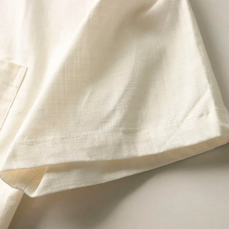 Threebooy  Japanese Linen Tops Summer Korean Style Men's Embroidered Loose Casual Cuban Collar Short-sleeved Shirt Aesthetic Academy Chic