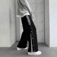 Threebooy  Split Reflective Stripe Casual Pants Unisex Trendy Patchwork Button Pants Spring Summer Straight Loose Sports Pants