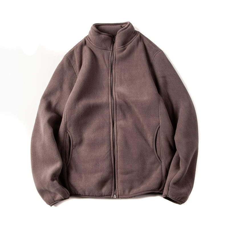Threebooy American Warm Fleece Sweatshirt Imitation Lamb Velvet Coat Korean Autumn Winter Men's Thickened Simple Zipper Up Lapel Jacket