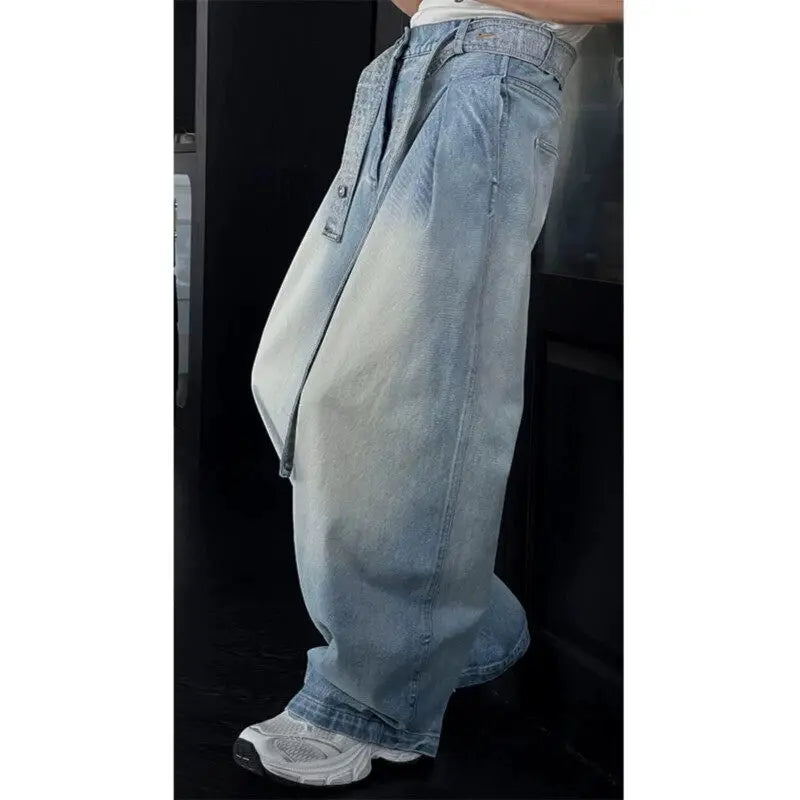 Threebooy  Mens Loose Fit Washed Wide Leg Jeans man baggy Floor Dragging Casual Streetwear Denim Pants  Trending Fashion High Quality