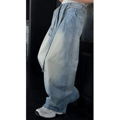 Threebooy  Mens Loose Fit Washed Wide Leg Jeans man baggy Floor Dragging Casual Streetwear Denim Pants  Trending Fashion High Quality