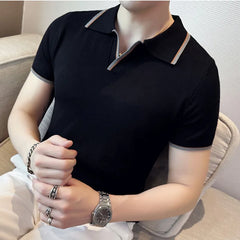 Threebooy  Men Summer solid knitting Polo Shirt Short Sleeve Slim Fit Polos Fashion Streetwear Tops Men Shirts Office Casual Shirts