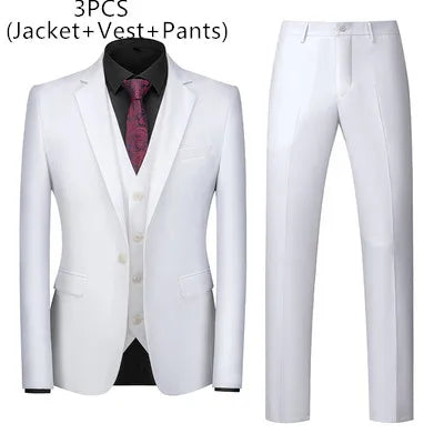 Threebooy (Jacket+Vest+Pants) Men Business Suits British Style MenWedding Dress Slim Fitting Blazer Trousers 3 Piece Elegant Male Tuxedo