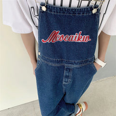 Threebooy Loose Printed Letters Jeans Blue Overalls Men's Oversize Casual Hiphop Straight Wide-leg Pants Four Seasons Work Denim Trousers