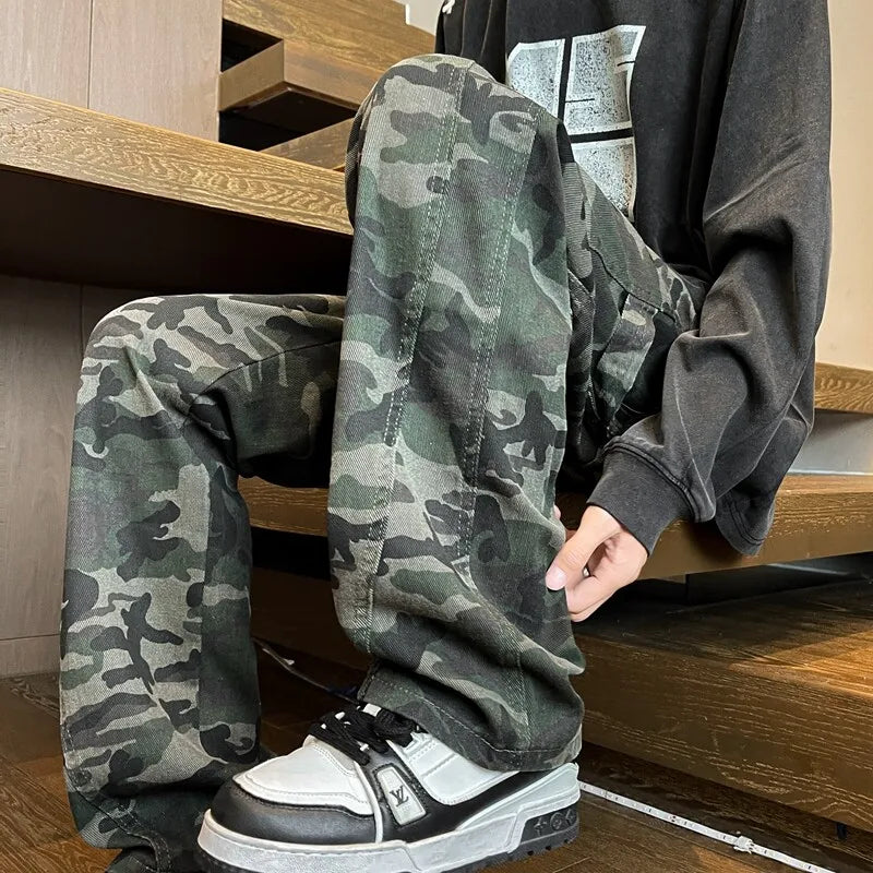 Threebooy Jeans Men straight Pants patchwork male jean Fit Patchwork Streetwear Men's Trousers Denim Large size Hip Hop