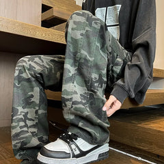 Threebooy Jeans Men straight Pants patchwork male jean camouflage Loose Fit Patchwork Streetwear Men's Trousers Denim Large size Hip Hop