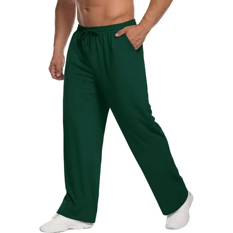 Threebooy  Men's Open Straight Fitness Sports Pants Casual Pants with Pockets