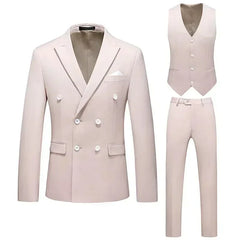 Threebooy  Full men's suits Notched lapel Double Breasted Three-piece suit for  Wedding dresses Graduation casual suit Banquet