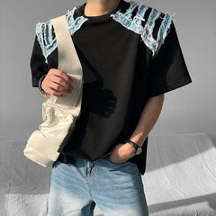 Threebooy Y2k T-shirts Men Designed Patchwork Retro All-match Tops Couples Youthful Vitality Teens High Street Hipster Streetwear Chic Ins