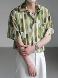 Threebooy 2024 Summer New Casual Mens Short Sleeve Shirt Turn-down Collar Buttoned Cardigan Tops Men Harajuku Graphic Printed Loose Shirts