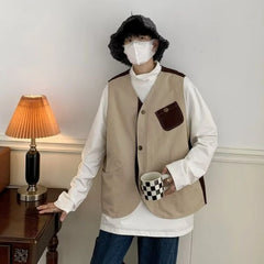 Threebooy  Vintage Hong Kong Style Cargo Vest Men's Women's Loose Sleeveless Couple's Trendy Workwear Jacket