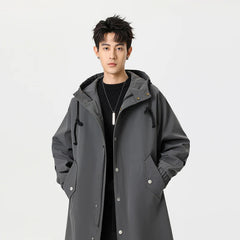 Threebooy Men  Windproof Hooded Trench Coat Jacket Mid Length 2025 Autumn New Style Outerwear Fashion Casual Coat Windbreaker Men s Windp