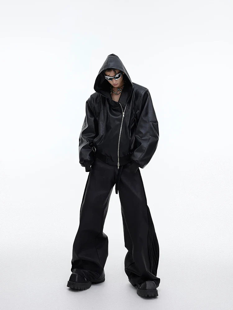 Threebooy Men's Maverick Hooded Faux Leather Jacket