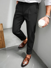 Threebooy  Men's Gurkha High Waist Pleated Cuffed Cropped Dress Pants Polyester Viscose Elastane Business Casual Black Beige Trousers