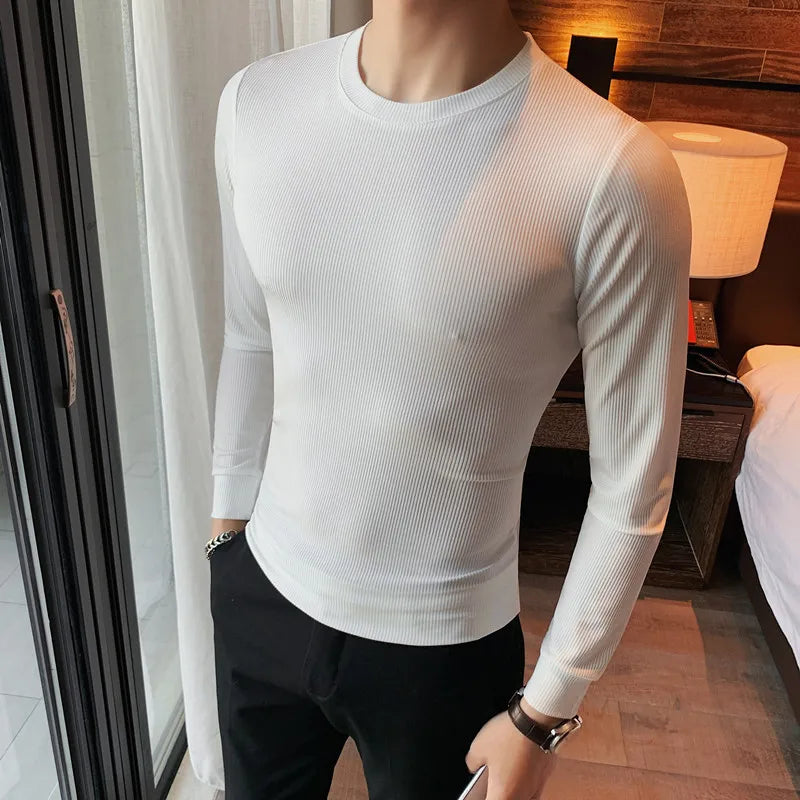 Threebooy Brand Clothing Men's Spring High Quality Casual Long Sleeve T-Shirt/Male Slim Fit O-Neck business T-shirts Homme S-4XL