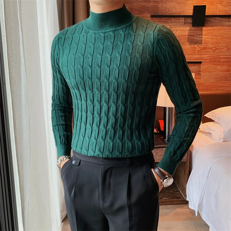 Threebooy Men's Korean Review Clothes Light Luxury Slim Knit Pullover Sweater Long Sleeve Streetwear Leisure Basic Shirts Fashion Knitwear