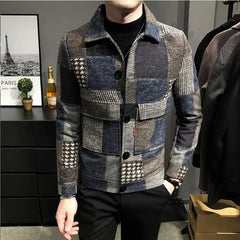 Threebooy  Men Winter Fleece Suit Jacket New High-quality Self-cultivation Warmth Fashion Casual Maj Clothing Plaid Men Blazer Coat