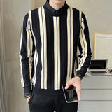 Threebooy Autumn Winter Striped Men's Sweater Fake Two-piece Warm Knitted Pullovers Lapel Slim Fit Business Casual Knitwear Tops 4XL