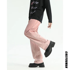 Threebooy Pink Jeans Men Fashion Retro Black Casual Jeans Men Streetwear Hip-hop Loose Straight Jeans Mens Vintage Denim Trousers