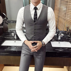 Threebooy  Brand Clothing Fashion Men Spring Slim Fit Pure Ctton Business Suit Vest/Male Fashion Leisure Blazers Vest Black Grey Blue