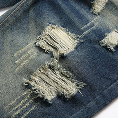 Threebooy  New Summer Vintage Washed Men Denim Shorts Casual Fashion Street Wear Ripped Hole Patches Distressed Male Straight Jeans Shorts