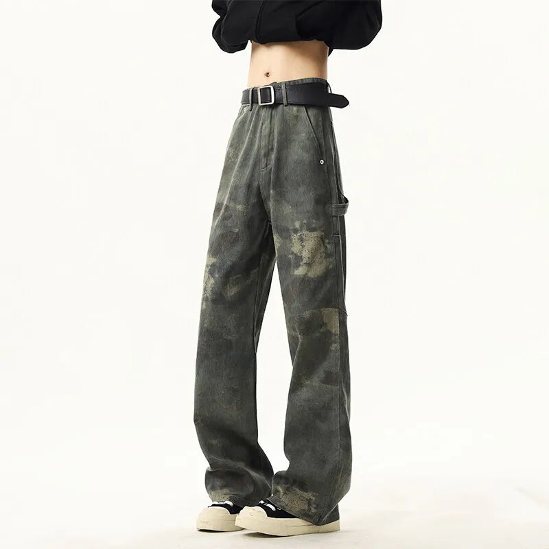 Threebooy High quality Jeans Leopard Personality design Pockets Jeans Male American Style High Street Denim Pants Classic Denim Trousers