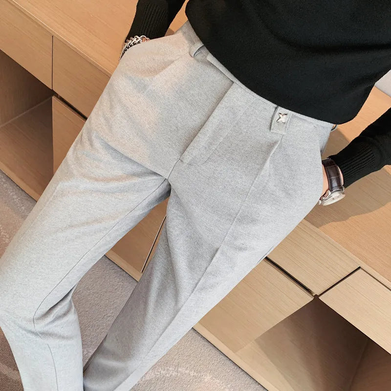 Threebooy Woolen Men Business Dress Pants Casual Slim Fit Wedding Suit Pant Office Social Trousers Pantalon Homme Classique Pants 36