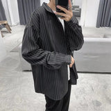 Threebooy Male Korean Long Sleeve Striped Shirts Men's Single-breasted Dress Shirt Business Office Casual Shirt Slim Fit Streetwear Homme