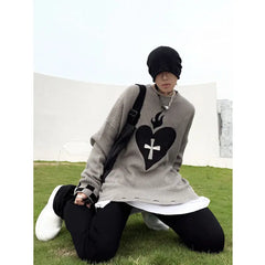 Threebooy Sweater With Hearts Harajuku Fashion Men's Clothes Winter Trend Women's Print Oversize Korean Knit Hip Hop Clothing Sweaters