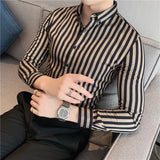 Threebooy  Masculina Spring Shirts Men Dress Vertical Stripe Streetwear Slim Men Shirt Casual Long Sleeve Chemise Homme Tuxedo Shirt