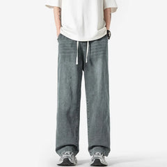 Threebooy  Summer Baggy Jeans Men Fashion Casual Straight Jeans Men Streetwear Hip-hop Loose Drawstring Vintage Jeans Mens Denim Trousers