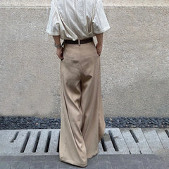 Threebooy Mens Chinese Style Pleated Splicing Double Layer Irregular Solid Color Culottes Genderless Fashion Trend Casual Wide Leg Pants