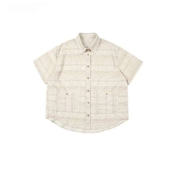 Threebooy Japanese Retro Blouse Loose Ethnic Short-sleeved Shirt Men Women Korean Summer Fashion High-end College Style Versatile Shirt