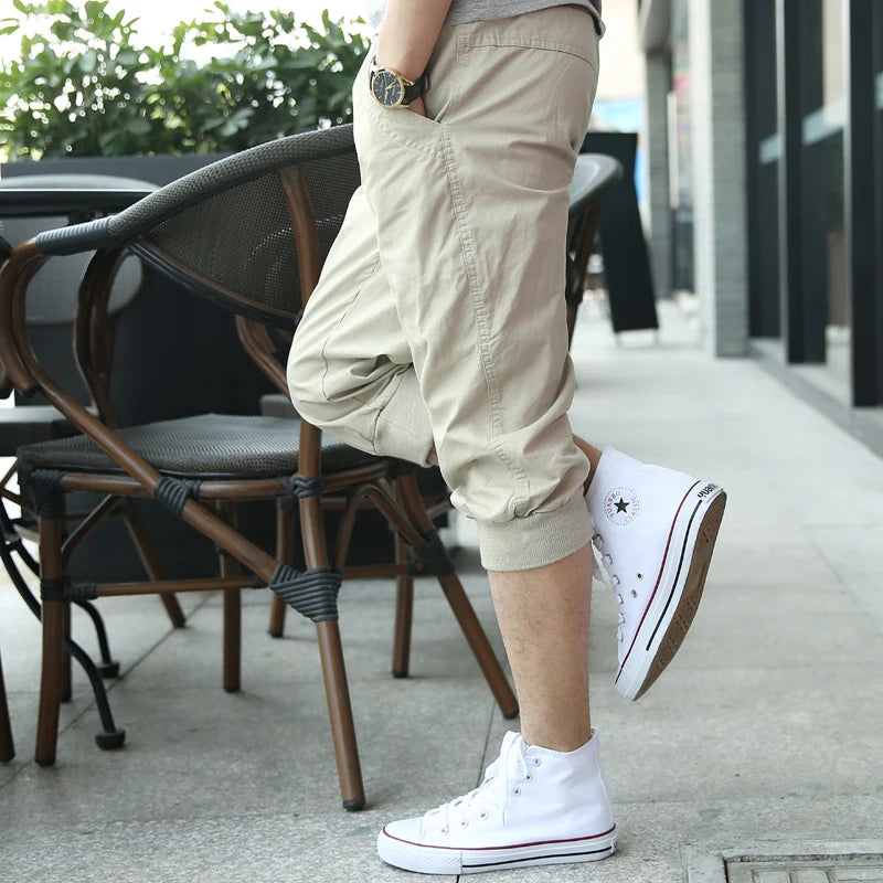 Threebooy  Pure Cotton Thin Men's Cropped Pants Men's Casual Pants Mid-pants 7-point Pants Harem Pants Sports Pants Men