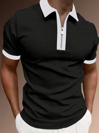 Threebooy  European and American New Men's Summer Color-blocked Short-sleeved Sports Casual Polo Half-zip T-shirt
