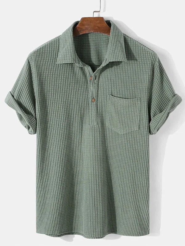Threebooy  New 2025 Men's Summer Corduroy Short Sleeve Shirt Fashion Casual Streetwear Solid Lapel Loose Pullover Retro Simple Tops for Men