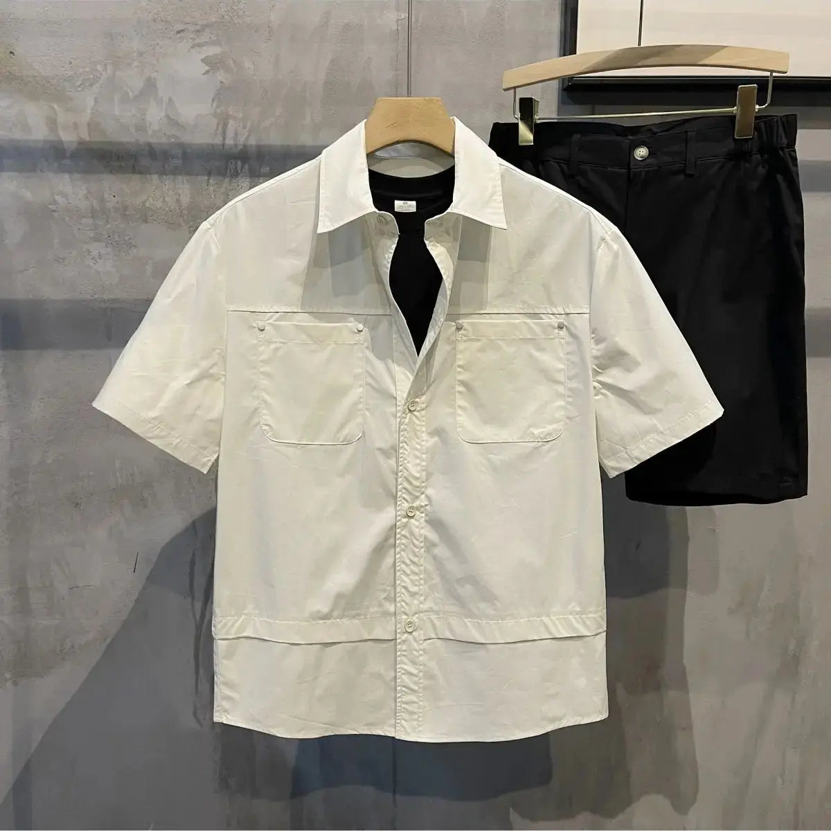 Threebooy  Summer New Shirt Short-sleeved Men's Fashion Trendy Casual High-end Sense Handsome Versatile Square Collar