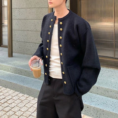 Threebooy  Winter New Men's Solid Color Long-Sleeved Cardigan Sweater American Retro Fashion Trend High Street Casual Niche Men's Top