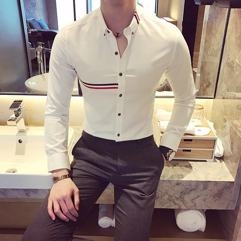 Threebooy  Male Spring High Quality Long Sleeve Shirts/Men's Slim Fit lapel Leisure Shirts/Fashion Tops Plus Size 4XL 5XL