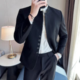 Threebooy Men Spring High Quality Business Suit/Male Sinicism Stand Collar Blazers/Man Solid Color Casual Tuxedo 4XL-M