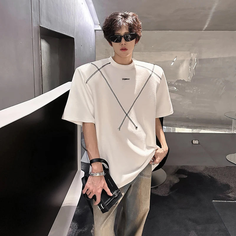 Threebooy  Men Cotton Tshirt Crew Neck Line Design Soft Comfortable Casual Streetwear Slim Fit Breathable Top Tee Shirt Fashion Trendy