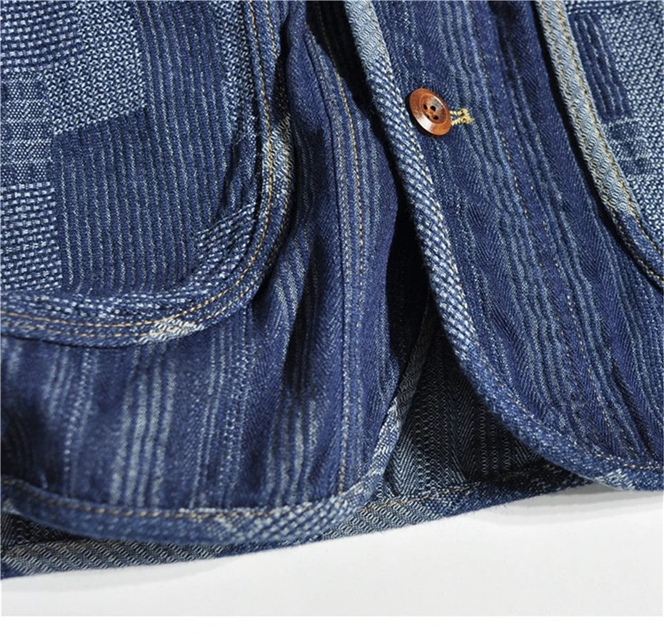 Threebooy Vintage Blue Denim Vest Jackets Men Streetwear Sleeveless Cargo Coats Harajuku Multiple Pockets Loose Casual Jeans Vests Male