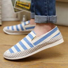 Threebooy  Men's Slip-On Canvas Straw Woven Shoes Linen Lazy Fisherman Shoes Beijing Old Peking Cloth Shoes Home One Piece Breathable We...