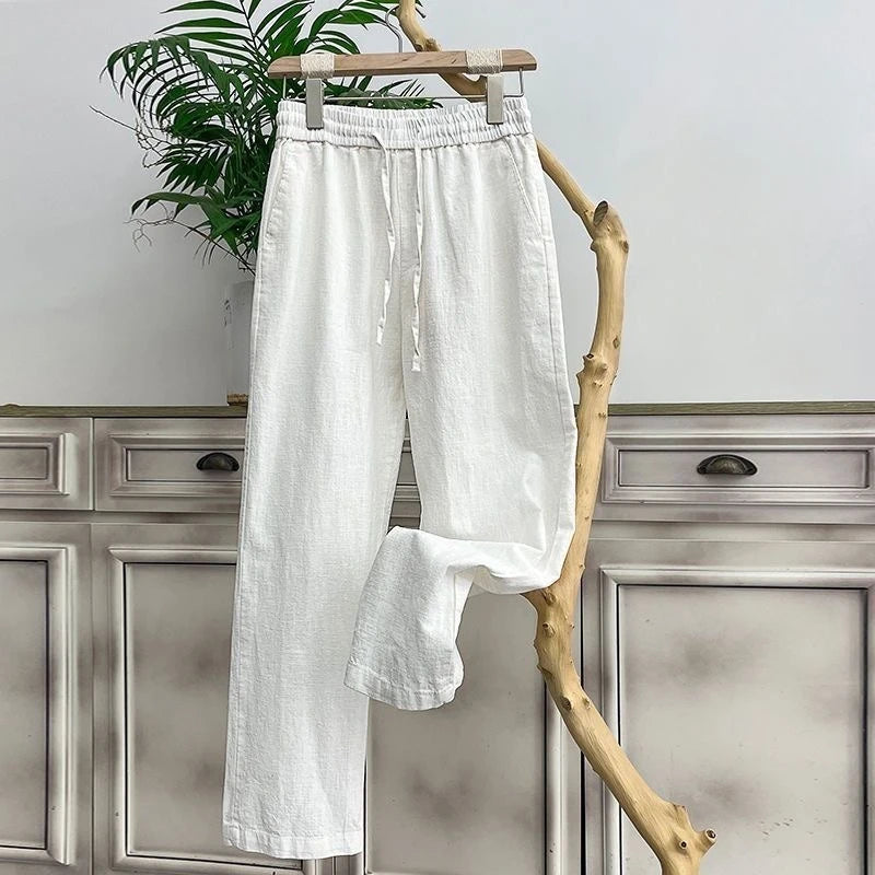 Threebooy  Men Linen Pants Summer New Light and Thin Breathable Solid Color Casual Pants Loose Straight Trousers Men's Clothing